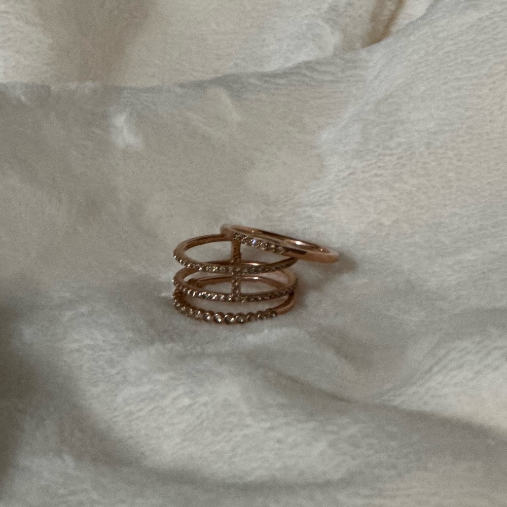 Rhinestone rose gold stacking ring